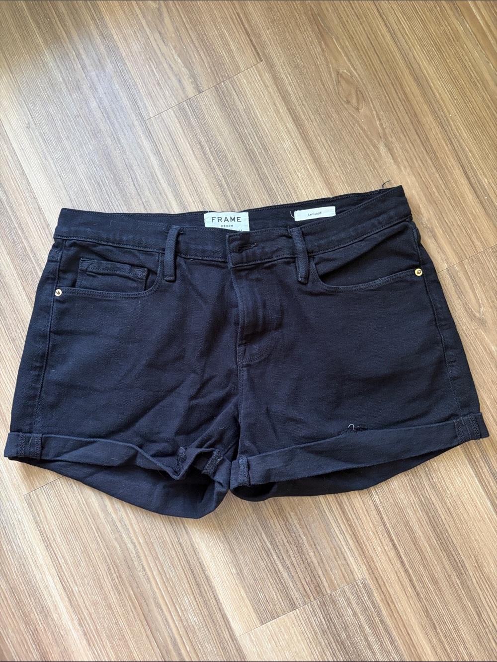 Frame Denim Black Rolled Cuff Women's Shorts